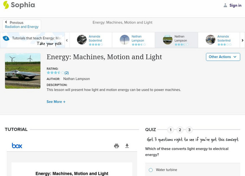 Sophia: Energy: Machines, Motion and Light: Lesson 4 PPT Sophia: Energy: Machines, Motion and Light: Lesson 4 PPT