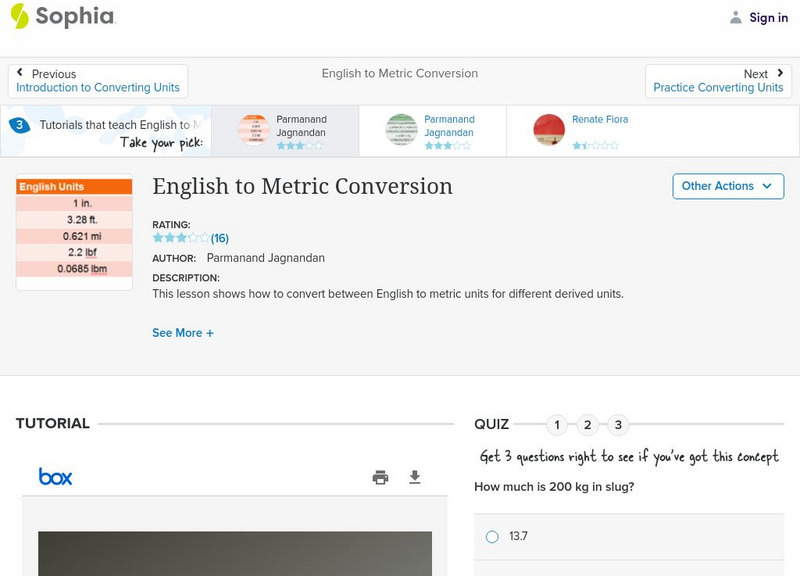 Sophia: English to Metric Conversion: Lesson 4 PPT Sophia: English to Metric Conversion: Lesson 4 PPT