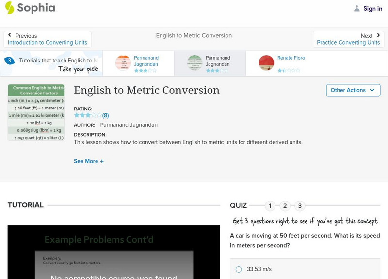 Sophia: English to Metric Conversion: Lesson 1 Instructional Video Sophia: English to Metric Conversion: Lesson 1 Instructional Video