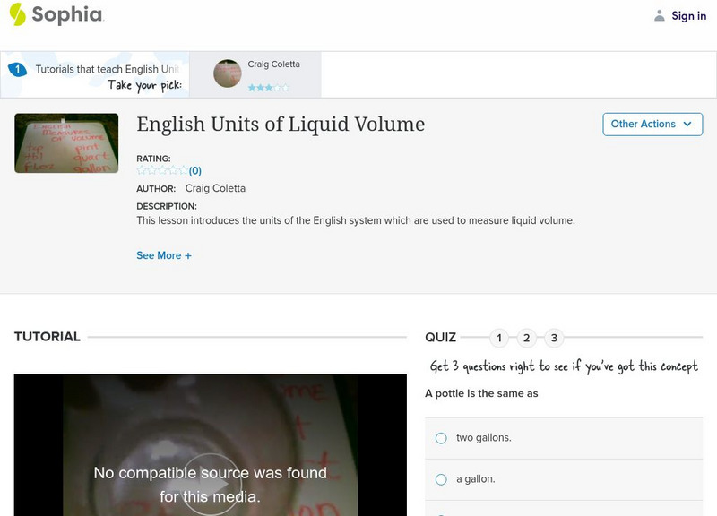 Sophia: English Units of Liquid Volume: Lesson 3 Instructional Video