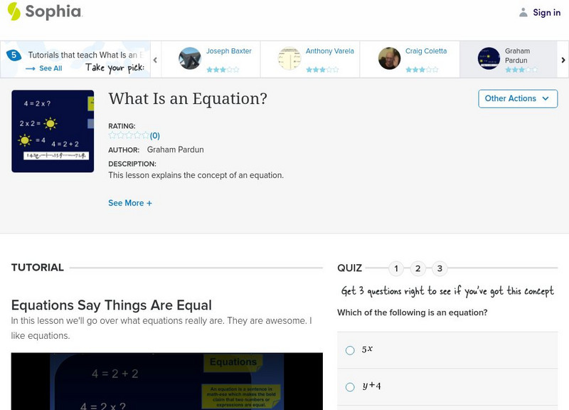 Sophia: What Is an Equation? Instructional Video Sophia: What Is an Equation? Instructional Video