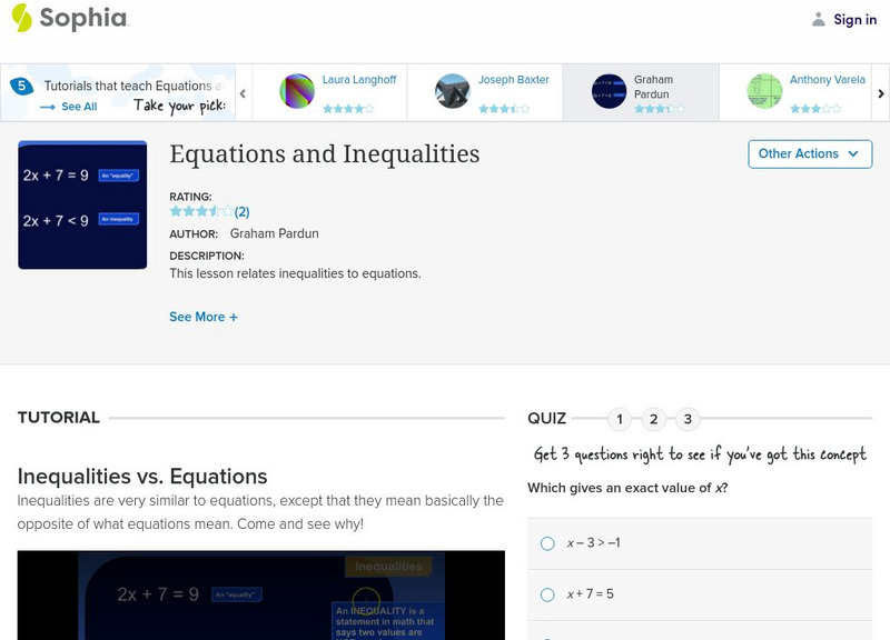 Sophia: Equations and Inequalities: Lesson 2 Instructional Video Sophia: Equations and Inequalities: Lesson 2 Instructional Video