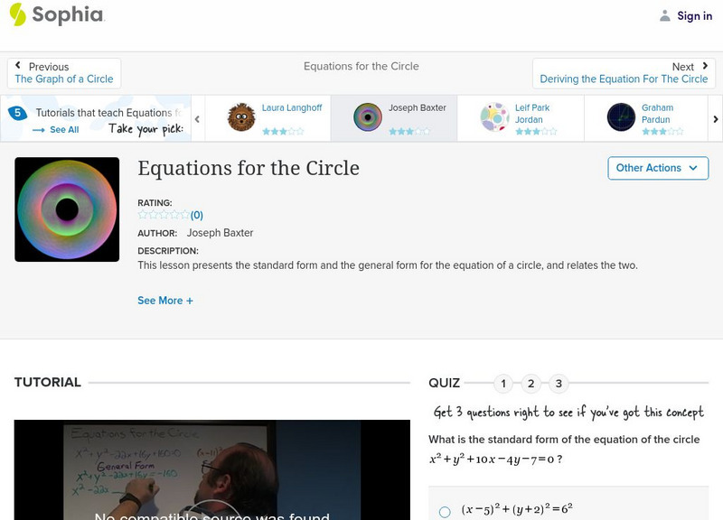 Sophia: Equations for the Circle: Lesson 2 Instructional Video Sophia: Equations for the Circle: Lesson 2 Instructional Video