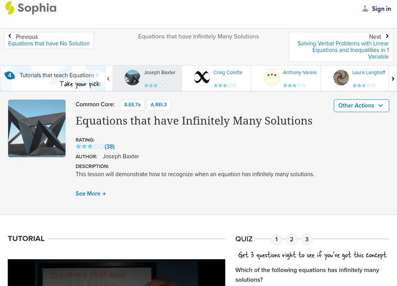 Sophia: Equations That Have Infinitely Many Solutions: Lesson 6 Instructional Video