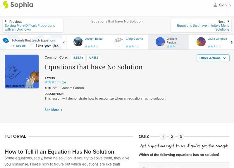Sophia: Equations That Have No Solution: Lesson 7 Instructional Video