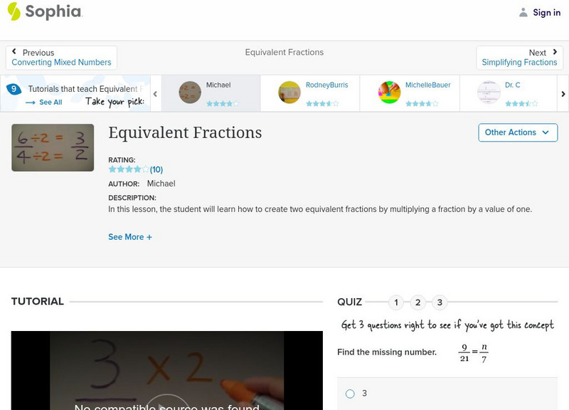 Sophia: Equivalent Fractions: Lesson 4 Instructional Video Sophia: Equivalent Fractions: Lesson 4 Instructional Video