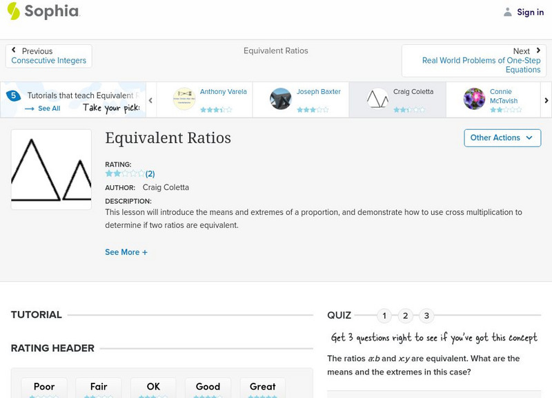 Sophia: Equivalent Ratios: Lesson 5 PPT Sophia: Equivalent Ratios: Lesson 5 PPT