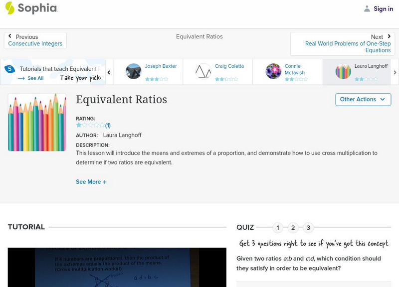 Sophia: Equivalent Ratios: Lesson 6 Instructional Video Sophia: Equivalent Ratios: Lesson 6 Instructional Video
