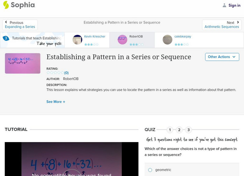 Sophia: Establishing a Pattern in a Series or Sequence: Lesson 2 Instructional Video