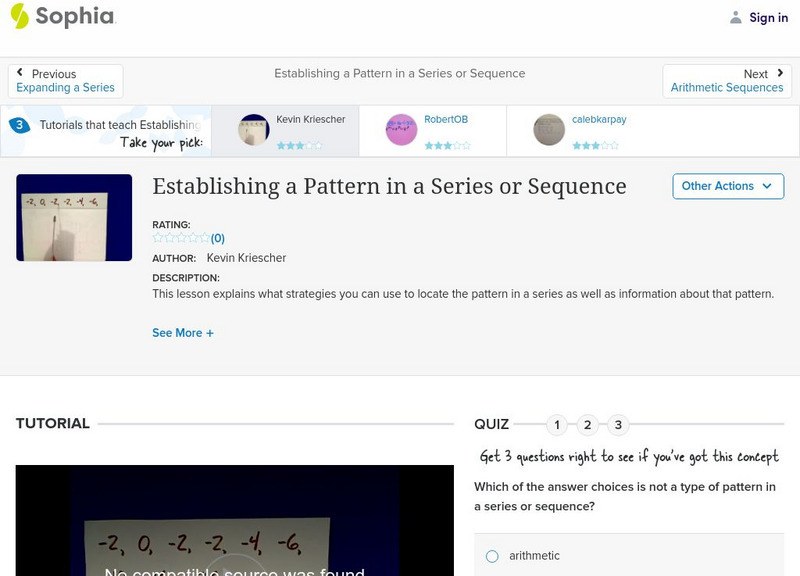 Sophia: Establishing a Pattern in a Series or Sequence: Lesson 1 Instructional Video