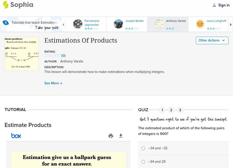 Sophia: Estimations of Products: Lesson 4 PPT Sophia: Estimations of Products: Lesson 4 PPT