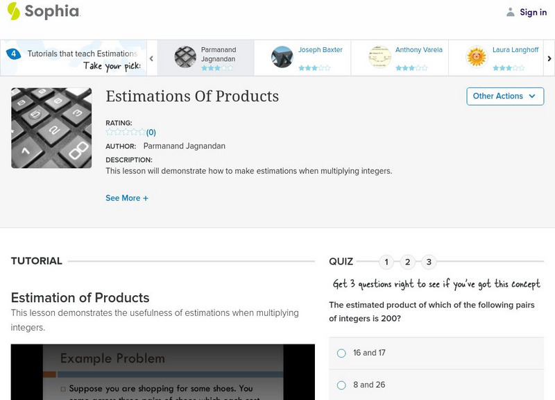 Sophia: Estimations of Products: Lesson 1 Unit Plan Sophia: Estimations of Products: Lesson 1 Unit Plan