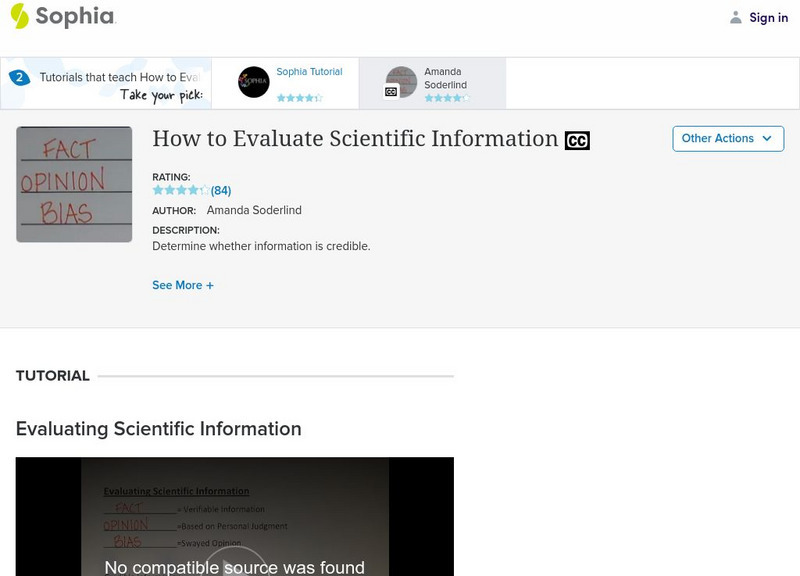 Sophia: How to Evaluate Scientific Information Instructional Video Sophia: How to Evaluate Scientific Information Instructional Video