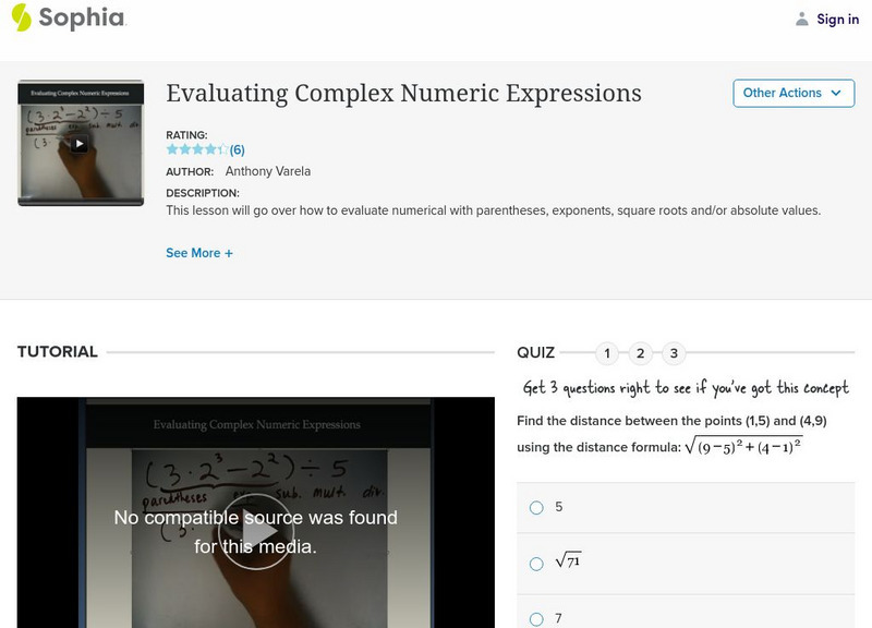 Sophia: Evaluating Complex Numeric Expressions: Lesson 2 Unit Plan Sophia: Evaluating Complex Numeric Expressions: Lesson 2 Unit Plan