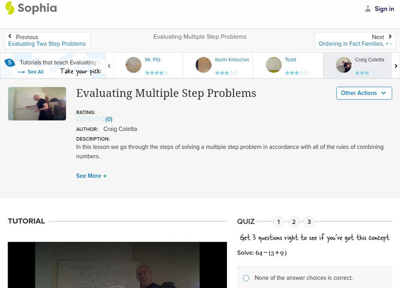 Sophia: Evaluating Multiple Step Problems: Lesson 7 Instructional Video