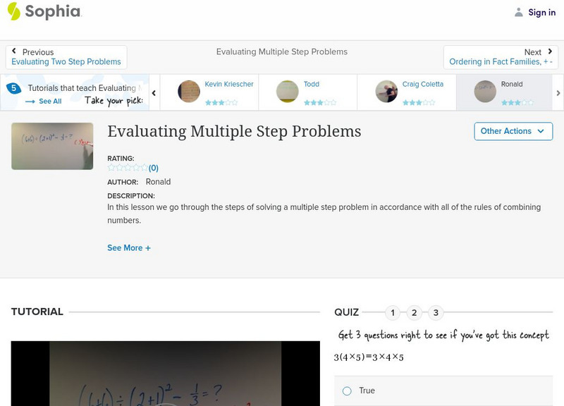 Sophia: Evaluating Multiple Step Problems: Lesson 8 Instructional Video