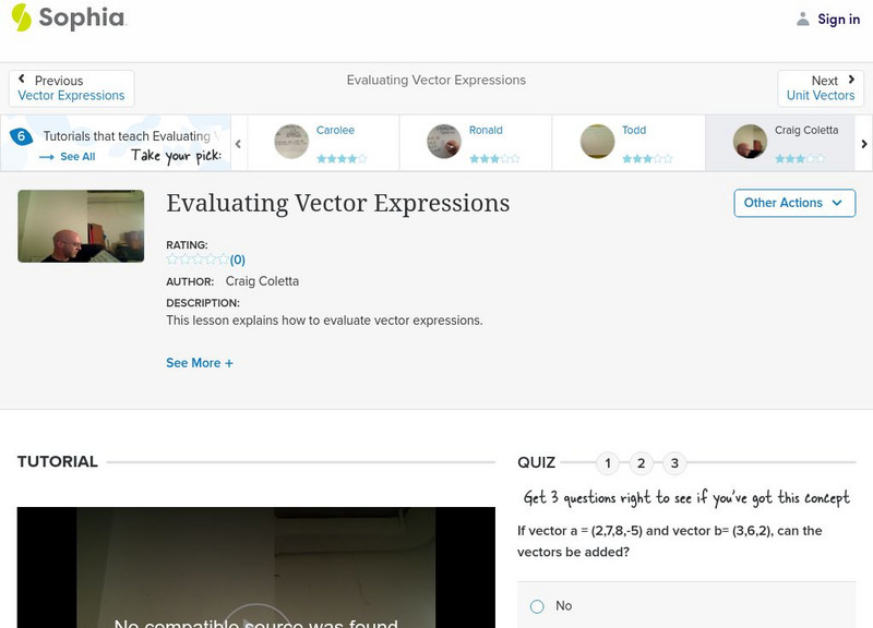 Sophia: Evaluating Vector Expressions: Lesson 5 Instructional Video Sophia: Evaluating Vector Expressions: Lesson 5 Instructional Video