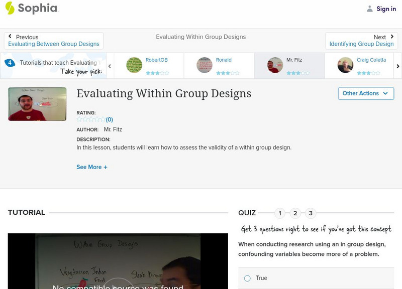 Sophia: Evaluating Within Group Designs: Lesson 5 Instructional Video