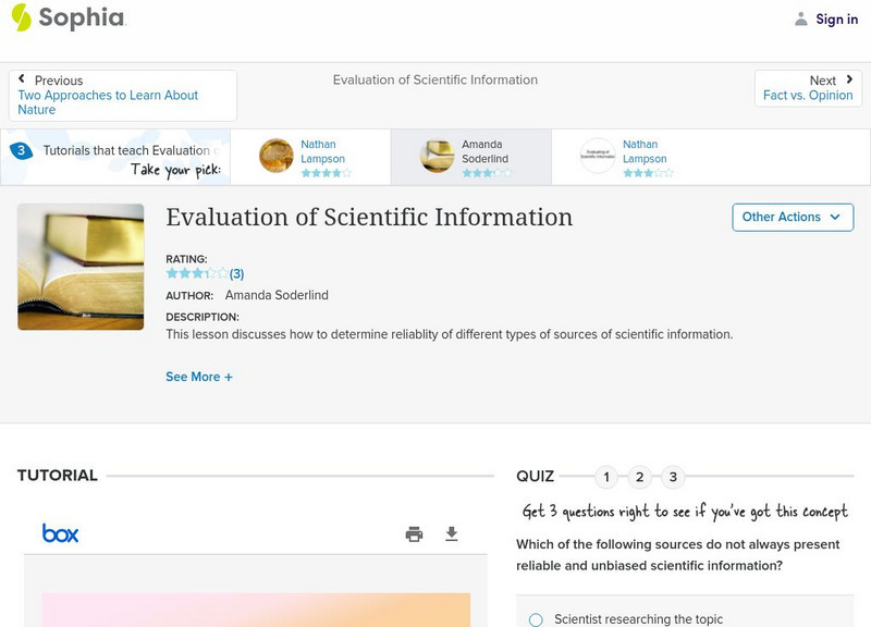 Sophia: Evaluation of Scientific Information: Lesson 2 PPT Sophia: Evaluation of Scientific Information: Lesson 2 PPT