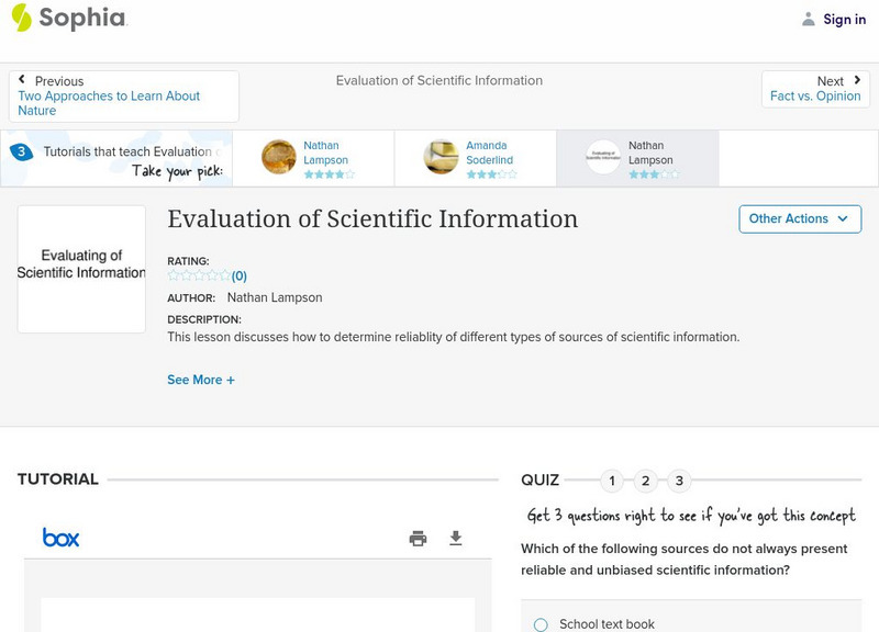 Sophia: Evaluation of Scientific Information: Lesson 3 PPT Sophia: Evaluation of Scientific Information: Lesson 3 PPT