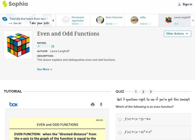 Sophia: Even and Odd Functions: Lesson 6 PPT Sophia: Even and Odd Functions: Lesson 6 PPT