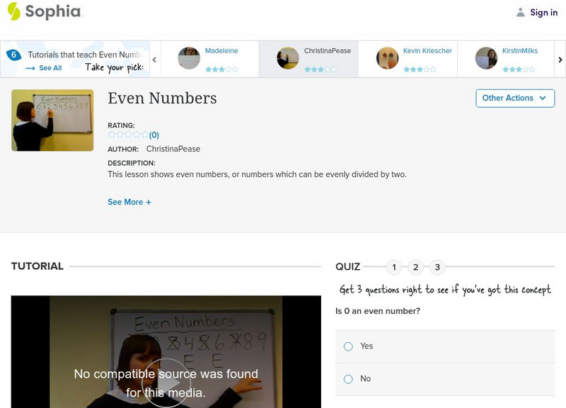 Sophia: Even Numbers: Lesson 2 Instructional Video