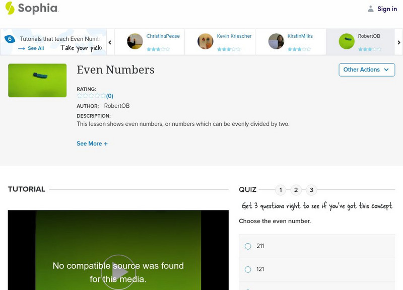 Sophia: Even Numbers: Lesson 7 Instructional Video