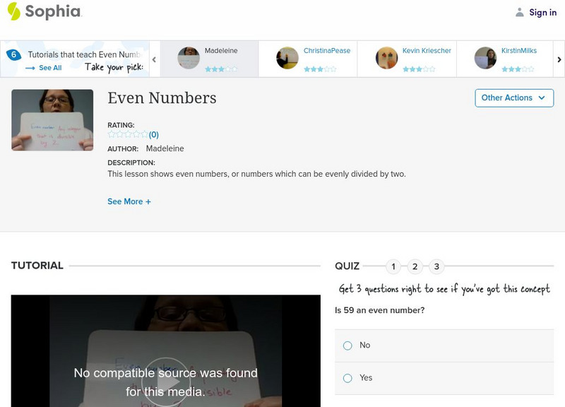 Sophia: Even Numbers: Lesson 1 Instructional Video