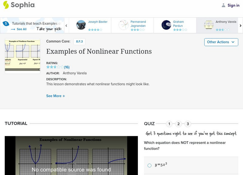 Sophia: Examples of Nonlinear Functions: Lesson 4 Instructional Video