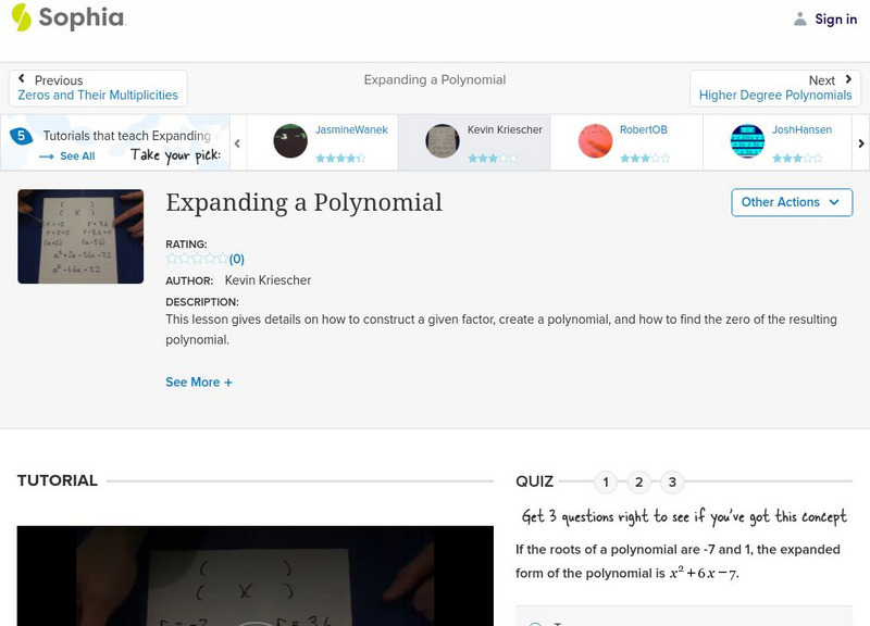 Sophia: Expanding a Polynomial: Lesson 2 Instructional Video