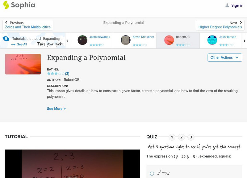 Sophia: Expanding a Polynomial: Lesson 4 Instructional Video