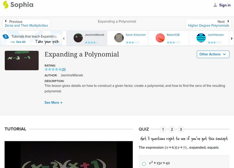 Sophia: Expanding a Polynomial: Lesson 6 Instructional Video