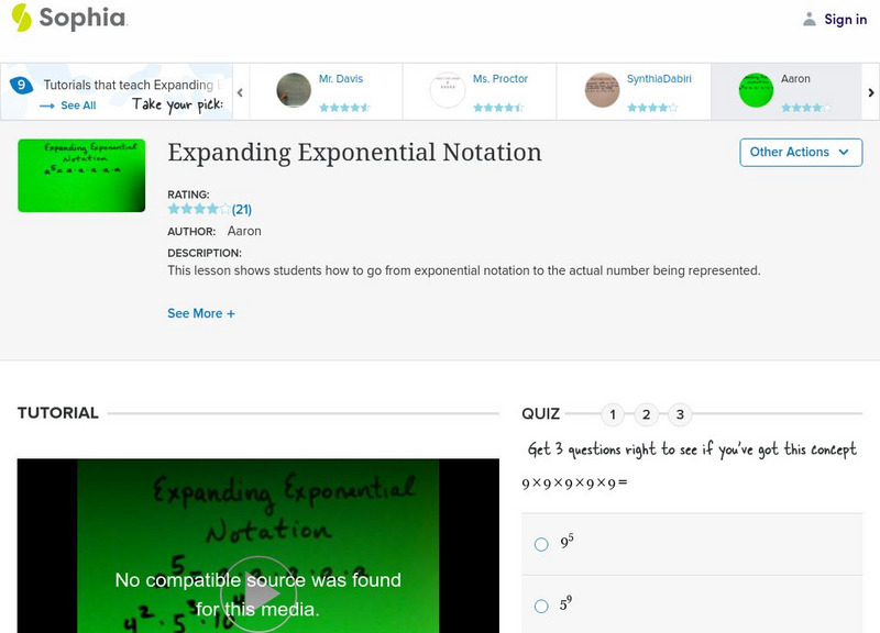 Sophia: Expanding Exponential Notation: Lesson 11 Instructional Video