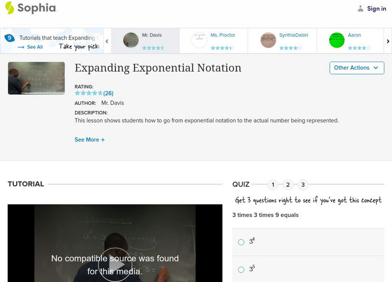 Sophia: Expanding Exponential Notation: Lesson 13 Instructional Video