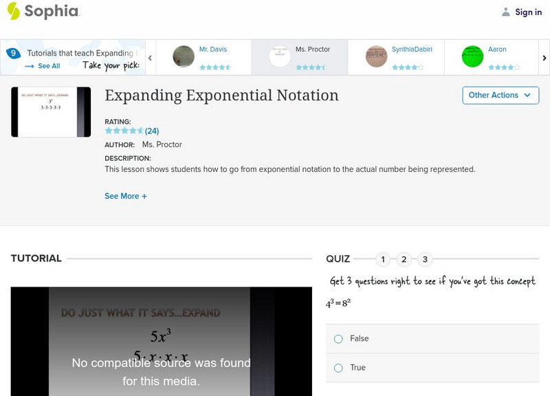 Sophia: Expanding Exponential Notation: Lesson 3 Instructional Video