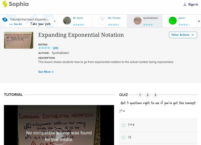 Sophia: Expanding Exponential Notation: Lesson 4 Instructional Video