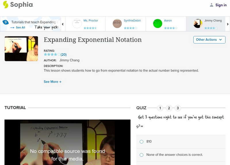 Sophia: Expanding Exponential Notation: Lesson 1 Instructional Video