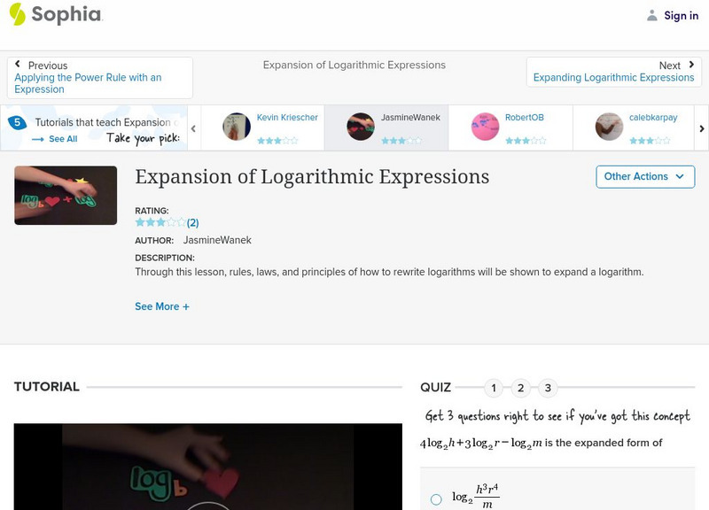 Sophia: Expansion of Logarithmic Expressions: Lesson 2 Instructional Video