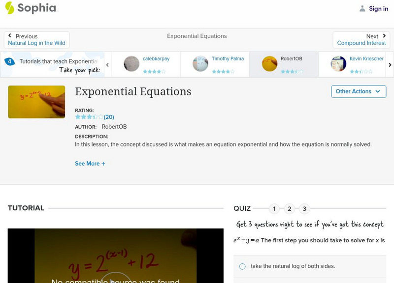 Sophia: Exponential Equations: Lesson 3 Instructional Video Sophia: Exponential Equations: Lesson 3 Instructional Video