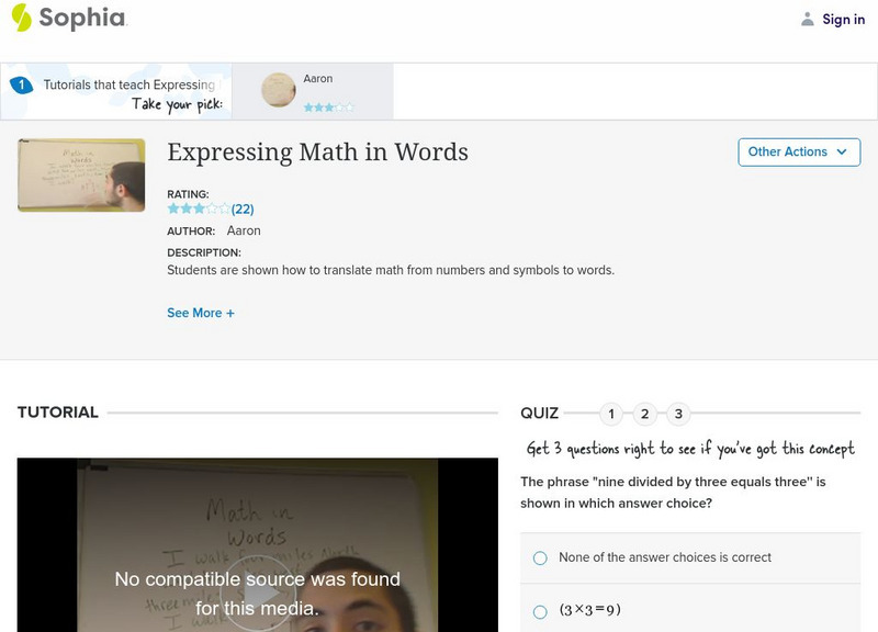 Sophia: Expressing Math in Words: Lesson 4 Instructional Video