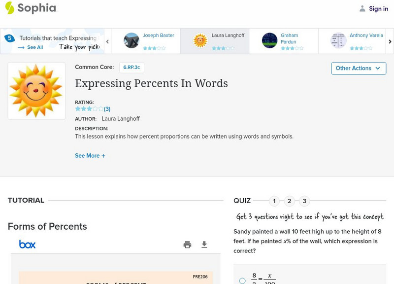 Sophia: Expressing Percents in Words: Lesson 2 PPT Sophia: Expressing Percents in Words: Lesson 2 PPT