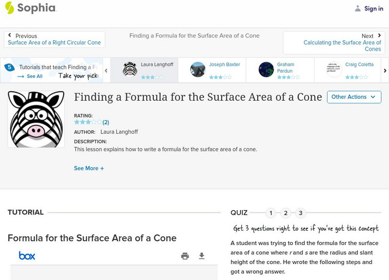 Sophia: Finding a Formula for the Surface Area of a Cone: Lesson 6 PPT Sophia: Finding a Formula for the Surface Area of a Cone: Lesson 6 PPT