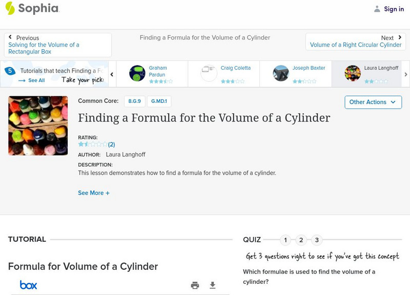 Sophia: Finding a Formula for the Volume of a Cylinder: Lesson 3 PPT Sophia: Finding a Formula for the Volume of a Cylinder: Lesson 3 PPT