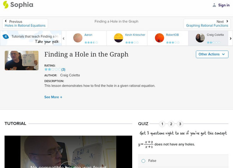 Sophia: Finding a Hole in the Graph: Lesson 6 Instructional Video Sophia: Finding a Hole in the Graph: Lesson 6 Instructional Video