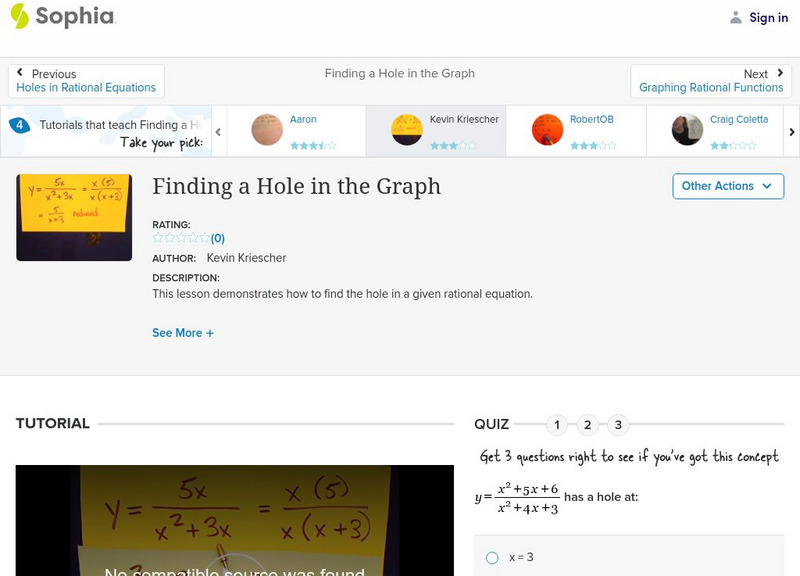 Sophia: Finding a Hole in the Graph: Lesson 1 Instructional Video Sophia: Finding a Hole in the Graph: Lesson 1 Instructional Video