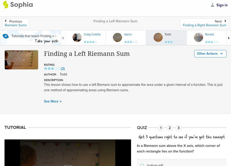Sophia finding a left riemann sum lesson 1 instructional video for