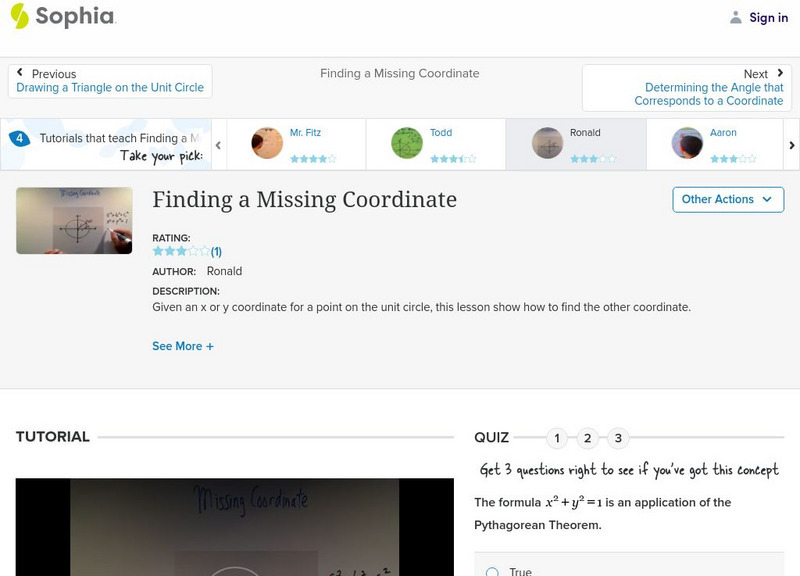 Sophia: Finding a Missing Coordinate: Lesson 4 Instructional Video Sophia: Finding a Missing Coordinate: Lesson 4 Instructional Video