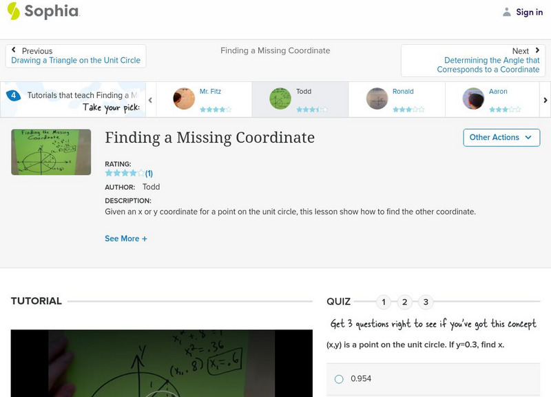 Sophia: Finding a Missing Coordinate: Lesson 6 Instructional Video Sophia: Finding a Missing Coordinate: Lesson 6 Instructional Video