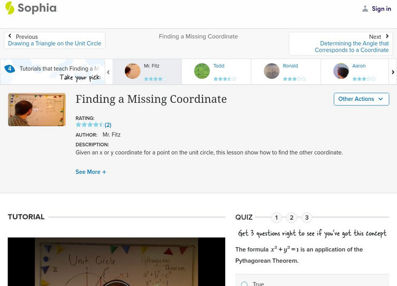 Sophia: Finding a Missing Coordinate: Lesson 1 Instructional Video Sophia: Finding a Missing Coordinate: Lesson 1 Instructional Video