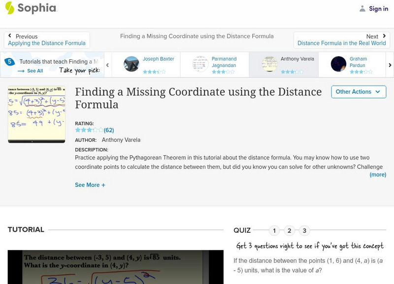 Sophia: Finding a Missing Coordinate Using the Distance Formula: Lesson 2 Unit Plan
